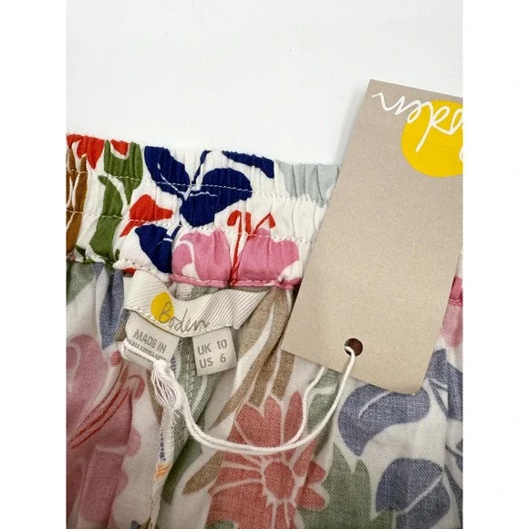 New Boden Pants Womens 6 Multicolor Floral Bird Print Elastic Waist Straight - Picture 9 of 10